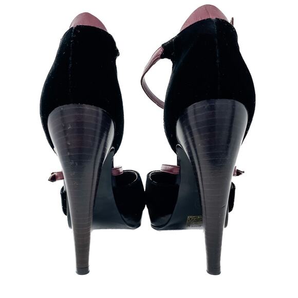 Chanel Vintage Point Toe d’Orsay Velvet & Wood Platform High Heels size 38/US 7 - Picture 5 of 14